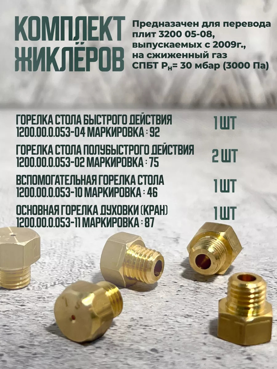 Жиклеры для газовой плиты Гефест 3200 05-08 с 2009 г.в.